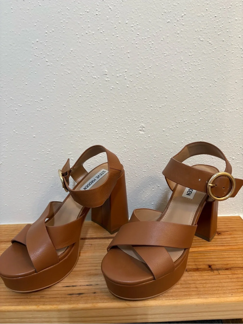 Steve Madden Brown Leather Platform Block Heel Sandals
